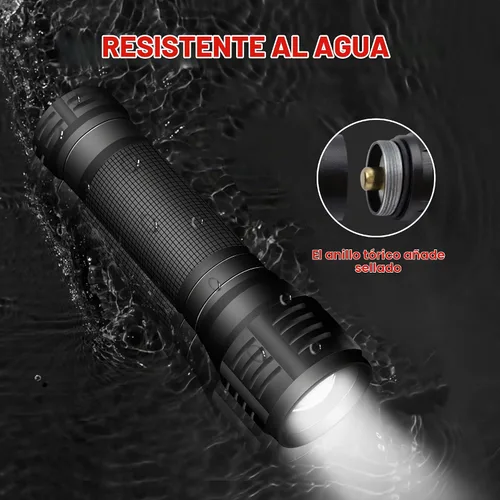 Vista 6 de Linterna LED táctica de grado militar, 3 modos, 3000 lúmenes, impermeable, con zoom, paquete de 4