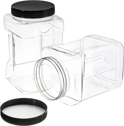Vista 4 de Lawei Paquete de 3 tarros cuadrados de plástico transparente, recipientes de almacenamiento de boca ancha de 98 onzas con tapas de rosca, tarros