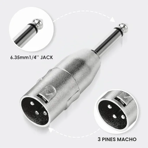 Vista 2 de 2-Pcs XLR Macho a 1/4" 6.35mm TS Macho Adaptador Plata