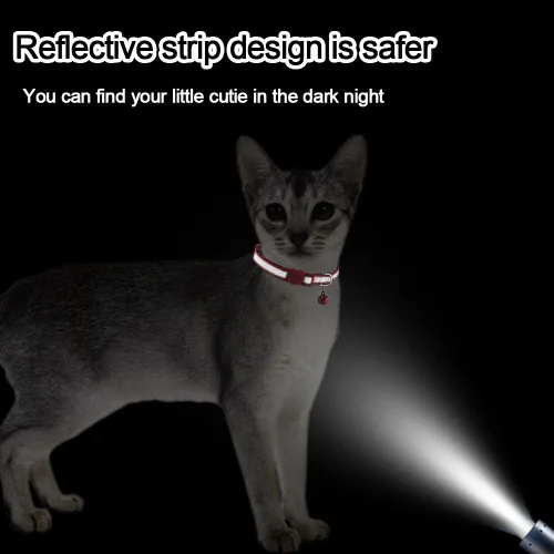 Vista 6 de 18 piezas de collares reflectantes para gatos con campana ajustable de 19-32 cm, collares de identificación ajustables y separables de nylon suave