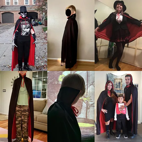 Vista 5 de Regenboog Reversible Cape Women,Stand Collar Cape Kids,Black and Red Cloak with Hood,Purple Cape,Halloween Christmas Costume