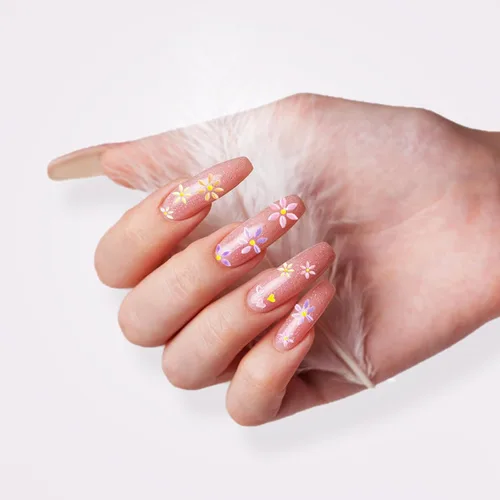 Vista 4 de Calcomanías de uñas, 4 hojas en relieve floral 5D, autoadhesivas para manicura de bricolaje