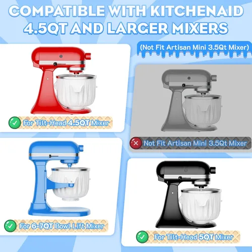 Vista 2 de GVODE - Accesorio para máquina de helados para batidora KitchenAid, cuenco congelador de 2 cuartos de galón