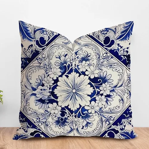 Vista 15 de ArogGeld Funda de cojín azul índigo floral y pájaro azul marino chinoiserie chinoiserie peonía cuadrada almohada tradicional china china europea
