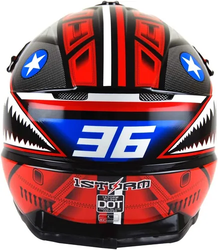 Vista 5 de 1Storm - Casco de motocross para adultos BMX MX ATV Dirt Bike Downhill Mountain Bike estilo Monster Shark Racing HKY_SC09S Rojo tiburón