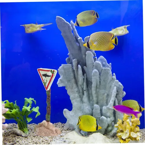 Vista 2 de ULTECHNOVO Decoración de acuario artificial Pe117 Shark Fish Tank Señal de advertencia de dibujos animados de resina ornamento único paisaje