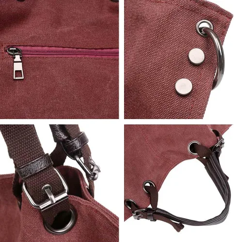 Vista 6 de Bolsa de lona vintage para mujer, bolso bandolera grande, bolso cruzado de hombro, bolso casual para el trabajo, bolsos de compras