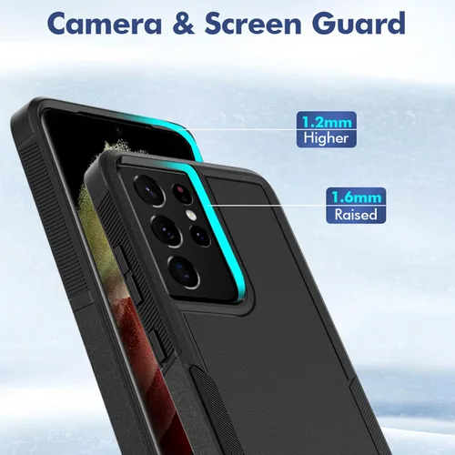 Vista 5 de Funda para Samsung Galaxy S21 Ultra: funda protectora de doble capa resistente para teléfono celular, a prueba de golpes, con protector de pantalla