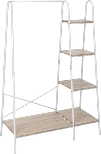 Vista 10 de Finnhomy Rustic Clothes Rack, Clothing Rack for Hanging Clothes Heavy Duty Garment Rack with 5 Wood Shelves Freestanding Portable Closet Organizer