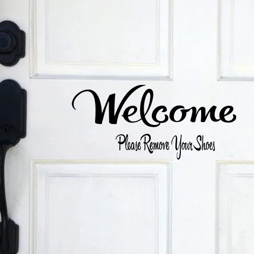 Vista 2 de Welcome Please Remove Your Shoes Vinilo Adhesivo de pared Hogar DIY Entrada Letras Palabras de pared