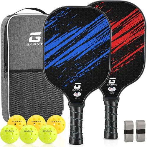 Vista 13 de GARYE Juego de 2 palas de pickleball aprobadas por USAPA, juego de pickleball de fibra de carbono, raquetas ligeras de pickleball, paquete de 2