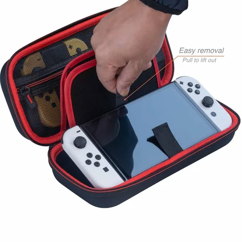 Vista 4 de ButterFox Switch Carrying Case for Nintendo Switch OLED, Fits Charger, Joy Con Grip, 18 Games and Protective Case (BlackRed)