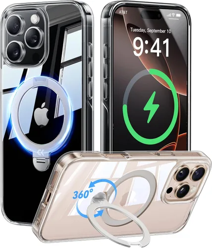 Vista 23 de CASEKOO Funda plateada brillante para iPhone 17 Pro con soporte magnético giratorio de 360 grados [compatible con MagSafe]