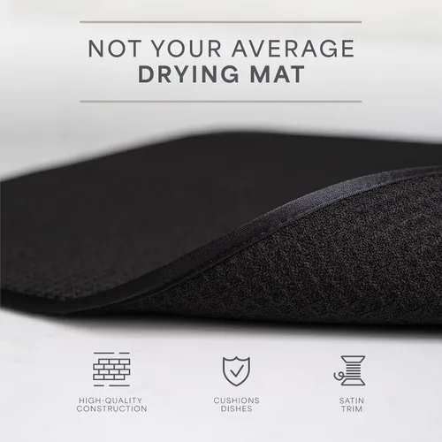 Vista 5 de S&T INC. Tapete de microfibra para secado de platos, reversible y absorbente para cocina, de 16 x 18 pulgadas, color negro