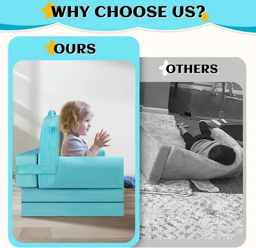 Vista 6 de Sofá cama de dinosaurio para niños con funda extraíble lavable y respaldo de cinta mágica - Silla plegable para niños pequeños, cómodos muebles