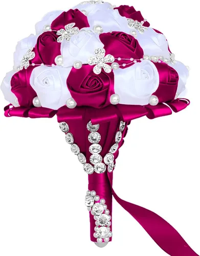 Vista 22 de XINNI Ramo de boda negro para novia, dama de honor, satén con diamantes de imitación y perlas para boda, fiesta de quinceañera, negro y marfil