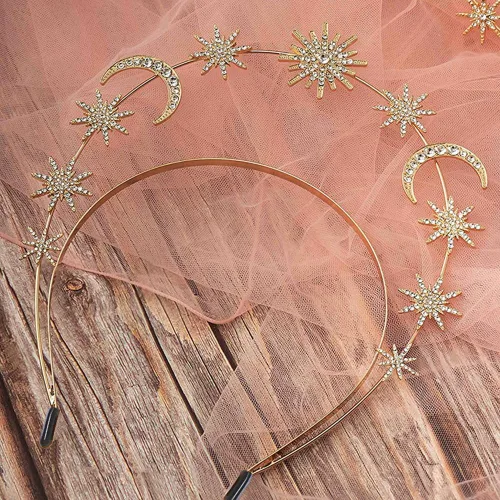 Vista 3 de Aretes de diadema de corona de halo de oro celestial para mujer, disfraces, bodas, carnaval, Halloween, fiesta de cosplay