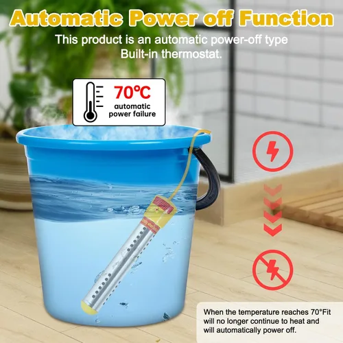 Vista 4 de Calentador de agua de inmersión, calentador de agua portátil con apagado automático temporizado, calentador de agua sumergible eléctrico portátil