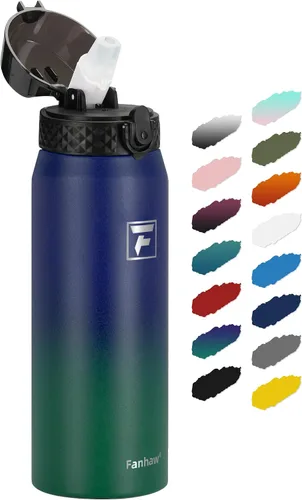 Vista 33 de Fanhaw Botella de agua de acero inoxidable aislada para niños de 20 onzas con tapa con popote, a prueba de fugas y antipolvo, botella de uso diario