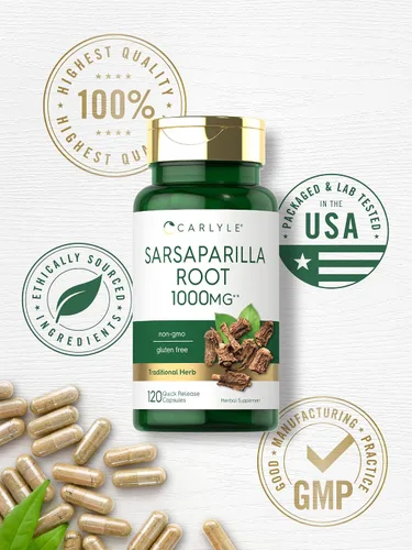 Vista 5 de Carlyle Suplemento de extracto de raíz de zarzaparrilla, 120 cápsulas, fórmula tradicional de hierbas, sin OMG, sin gluten