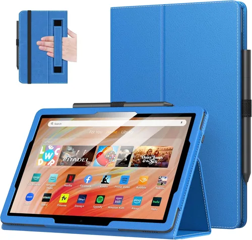 Vista 22 de MoKo - Funda para tablet Kindle Fire HD 10 y 10 Plus (11.ª generación, versión 2021), diseño delgado y plegable con función de encendido y apagado