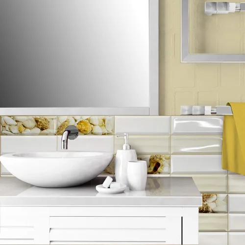 Vista 2 de Dundee Deco PG7034 - Carcasa sintética de color blanco y beige, 3.1 pies x 1.6 pies, panel de pared 3D de PVC, decoración de paneles de pared