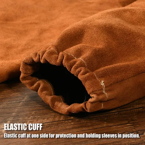 Vista 4 de Mangas de trabajo de soldadura de cuero para hombres y mujeres, protección de brazo resistente al calor y al fuego con costuras de Kevlar y forro