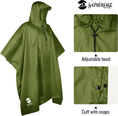 Vista 4 de SaphiRose Hooded Rain Poncho Waterproof Raincoat Jacket for Men Women Adults