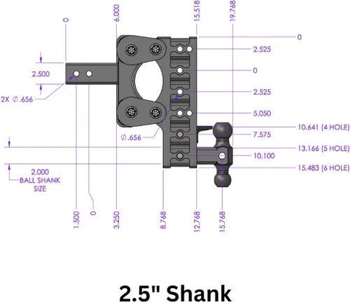 Vista 2 de GEN-Y Hitch Enganche de remolque resistente para receptor de 2.5 pulgadas, caída y elevación de 5 pulgadas con 4 posiciones ajustables, incluye