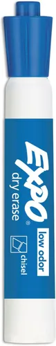 Vista 4 de EXPO Marcadores de borrado en seco, tinta de bajo olor, azul, punta de cincel, 12 unidades, pizarra blanca, calendario, organización, suministros