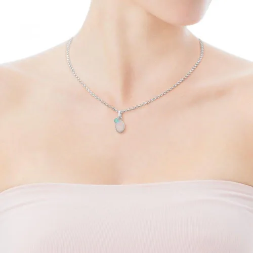 Vista 3 de TOUS Colgante pequeño de plata con cuarzo rosa y apatita, Metal