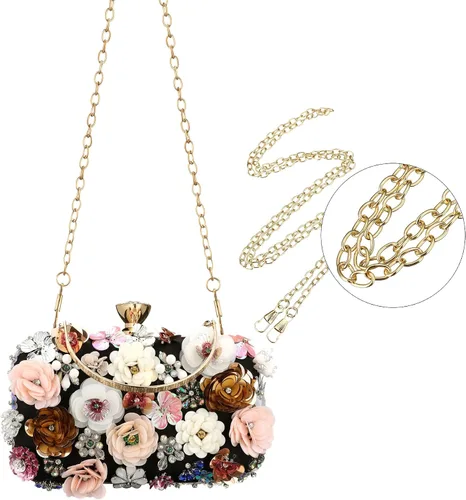 Vista 5 de Rkrouco Bolso de mano floral para mujer, bolso de mano de flores coloridas con diamantes de imitación de metal