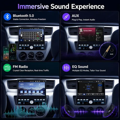 Vista 8 de Estéreo de Coche Individual DIN Apple Carplay y Android Auto 1 DIN 7 Pulgadas Pantalla Táctil Abatible Radio de Coche con Bluetooth y Micrófono