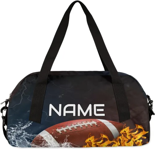 Vista 5 de Bolsa de lona personalizada para niños, fútbol americano de fuego, bolsa de gimnasio personalizada para adolescentes, niños y niñas, impermeable