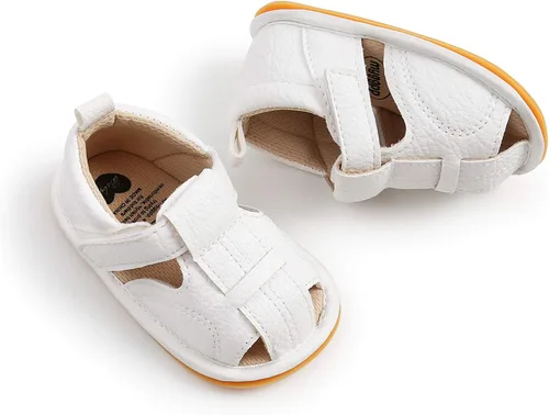 Vista 6 de WILLFUN Sandalias de verano para bebés niños y niñas, puntera cerrada, suela de goma suave, zapatos para exteriores para niños pequeños que caminan