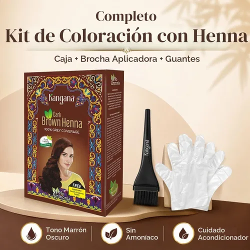 Vista 5 de Tinte de cabello de henna marrón oscuro, tinte natural sin amoníaco para cabello gris, 6 bolsas x 2.16 onzas Kangana Warm Dark Brown Henna