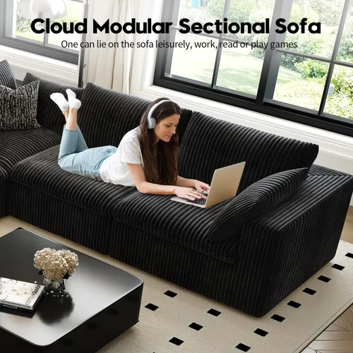 Vista 6 de LoveSeat Cloud Couch Sofá Seccional Modular para Sala de Estar, Sofá Moderno con Asiento Profundo, Sofá de 2 Plazas Sin Huesos con Otomana, Cómodos