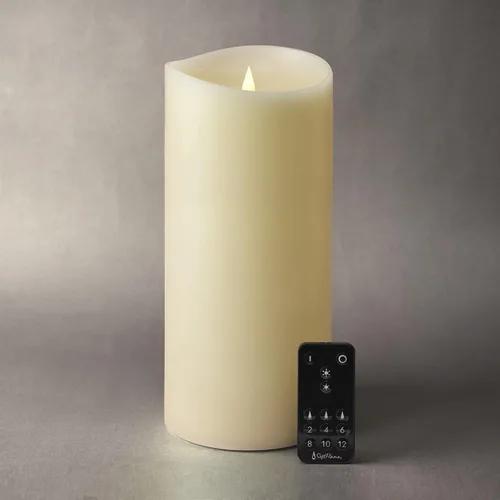 Vista 15 de Juego de velas sin llama Softflame - 5,7 cm x 10,7 cm, blanco, set de 2 - Vela de pilar con llama parpadeante y en movimiento, incluye control