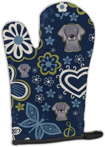 Vista 242 de Caroline's Treasures BB5095OVMT - Manopla de horno con diseño de flores azules afganas, resistente al calor, grueso para sartenes calientes y horno