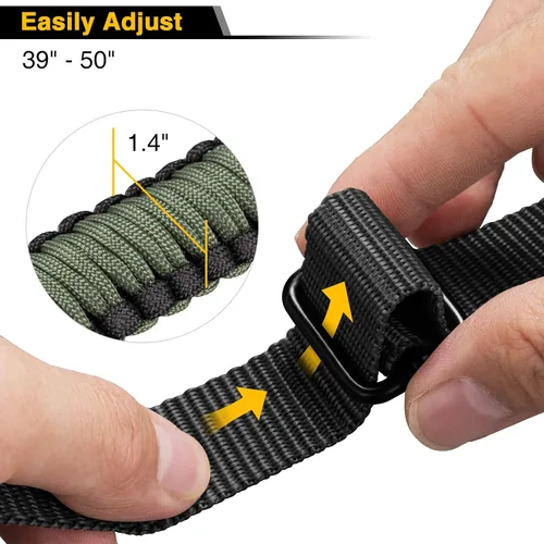 Vista 2 de CVLIFE Correa de Rifle 550 Paracord de 2 Puntos con Giratorio Tri-Lock para Caza y Exteriores Length of 39" to 50", Sturdy Nylon Webbing Strap