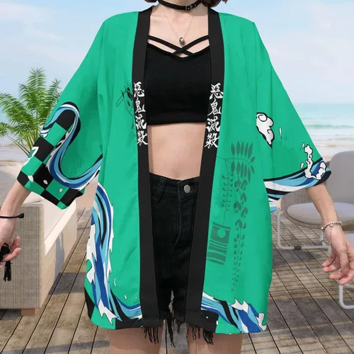Vista 2 de Disfraz de Demon Tanjiro Haori Tomioka Rengoku Nezuko Giyuu Kimono Slayer para hombres y mujeres