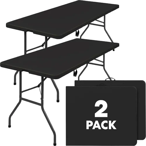 Vista 11 de Simpli-Magic 8ft Portable Plastic Folding Table – Indoor & Outdoor Heavy-Duty Foldable Utility Table w/Handle for Party & Camping (Black)