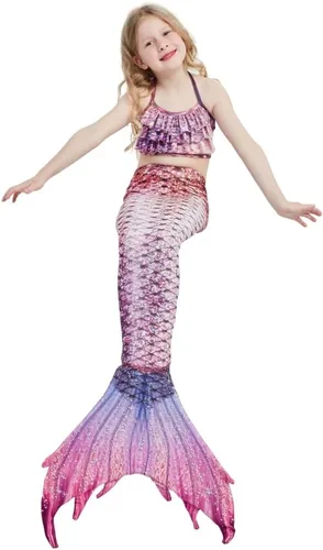 Vista 5 de Traje de baño de 6 piezas para niñas, cola de sirena para nadar, bikini para niños