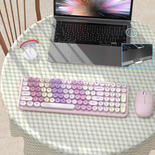 Vista 5 de Links9+ Combo de teclado y mouse inalámbrico colorido (rosa colorido)