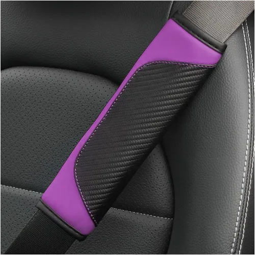 Vista 12 de AUCELI 2 fundas para cinturón de seguridad de automóvil, fundas de correa de hombro de fibra de carbono, almohadilla de arnés suave de cuero Negro