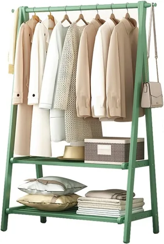 Vista 11 de Perchero de madera de bambú, con estantes de almacenamiento, estante para colgar ropa, para entrada, sala de estar, dormitorio