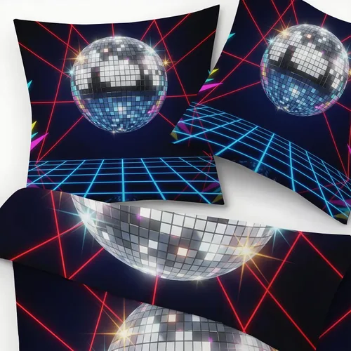 Vista 4 de Retro Disco Ball Duvet Cover Twin Size - Synthwave Neon Grid Bedding Set & Bedroom Decor, 2 Piece, Soft Microfiber Reversible Comforter Cover & 1