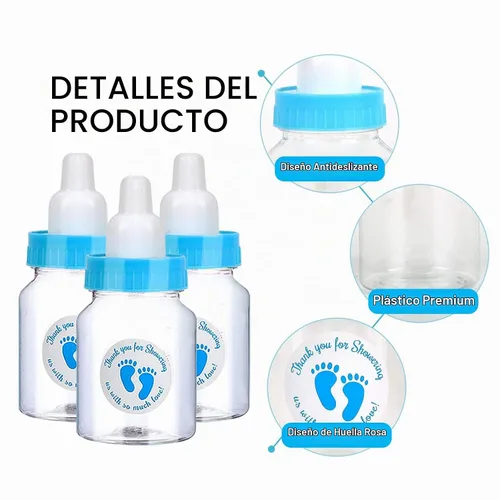 Vista 3 de 144 mini biberones azules para regalos de baby shower, plástico, ventilado, botella estándar, 5.5 onzas, juego de 144 con 500 calcomanías 144 azul