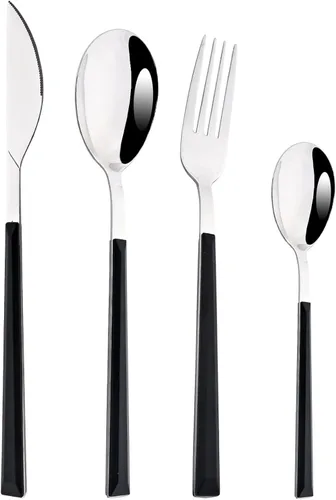 Vista 9 de Juego de cubiertos de 24 piezas de cubiertos de imitación de mármol blanco con soporte, cubiertos de acero inoxidable para 6, utensilios de comer