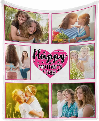 Vista 7 de InterestPrint Manta con foto, regalos personalizados para mamá, manta de collage de fotos personalizada para mamá de hija e hijo para cumpleaños